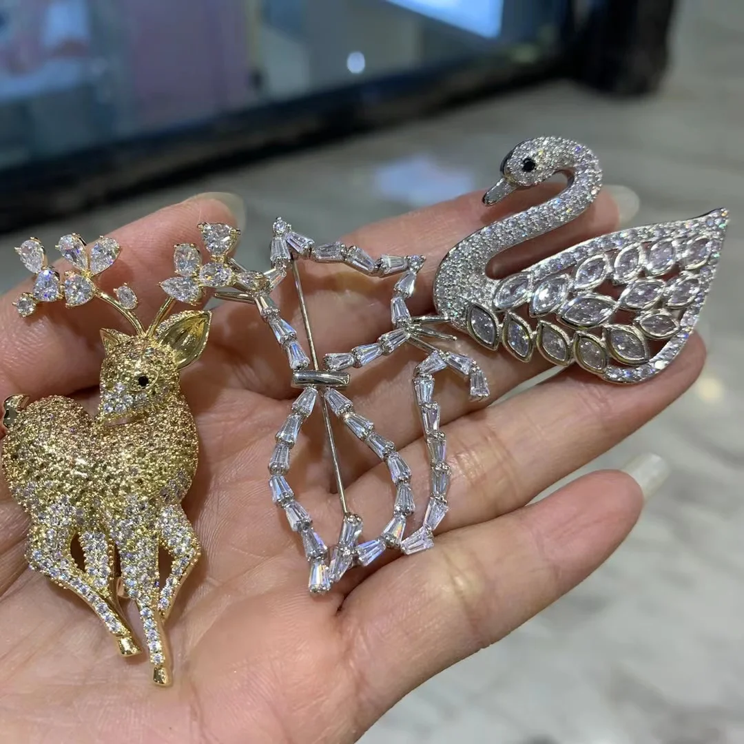 

animal brooch deer cat copper with cubic zircon cute romantic fashion women jewelry the same as pictures