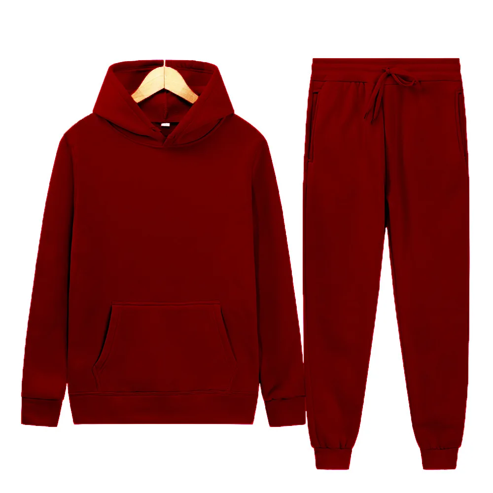 Men 2Pcs Sets Fleece Hoodies And Sweat Pants Set Track Suit Sportswear Unisex Ensemble Homme