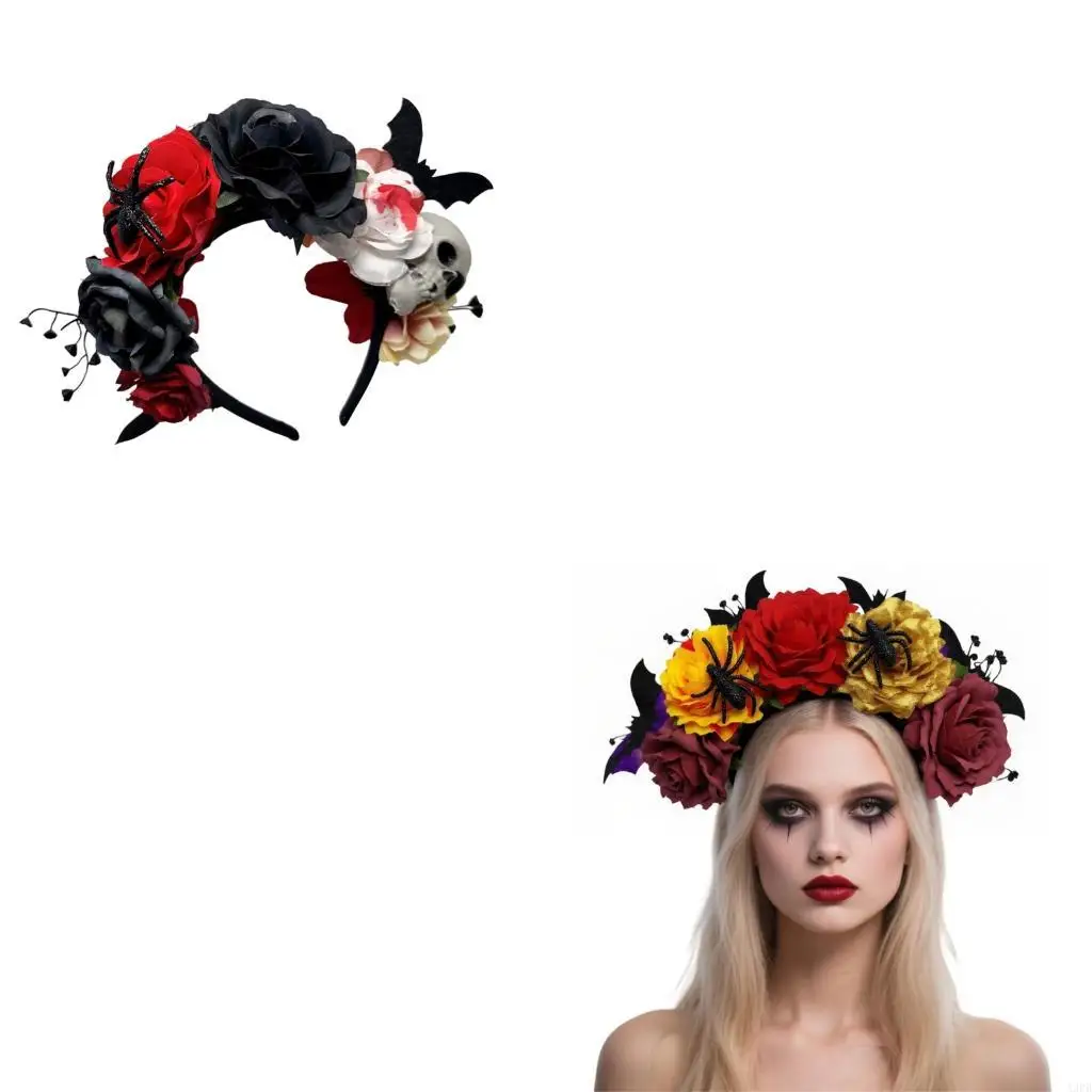 

Искусственный цветочный головной убор с черепом для костюмированных вечеринок в Хэллоуин и музыкальном фестивале.