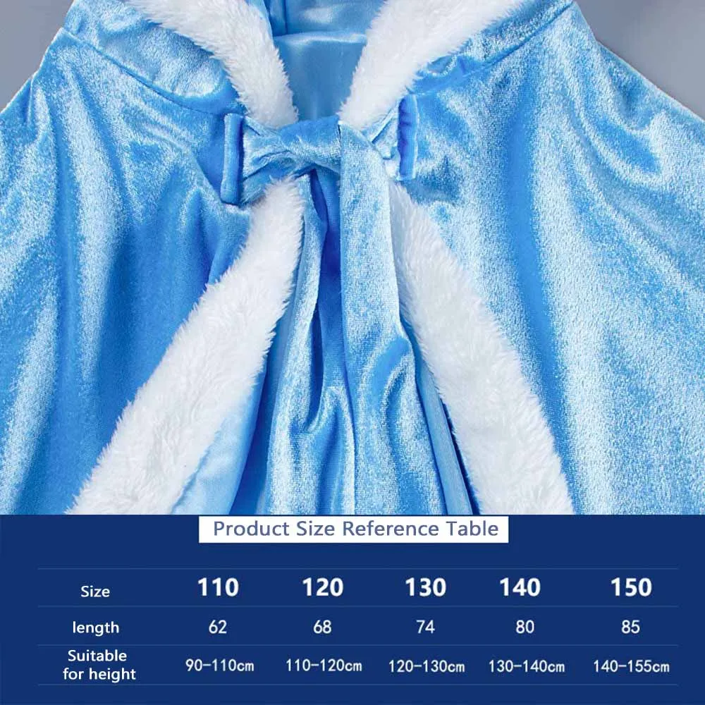 Mantello da principessa di Halloween con cappuccio Mantello per ragazze Costume da bambino per bambini Gioco di ruolo di compleanno Vesti per Natale Carnevale Cospaly