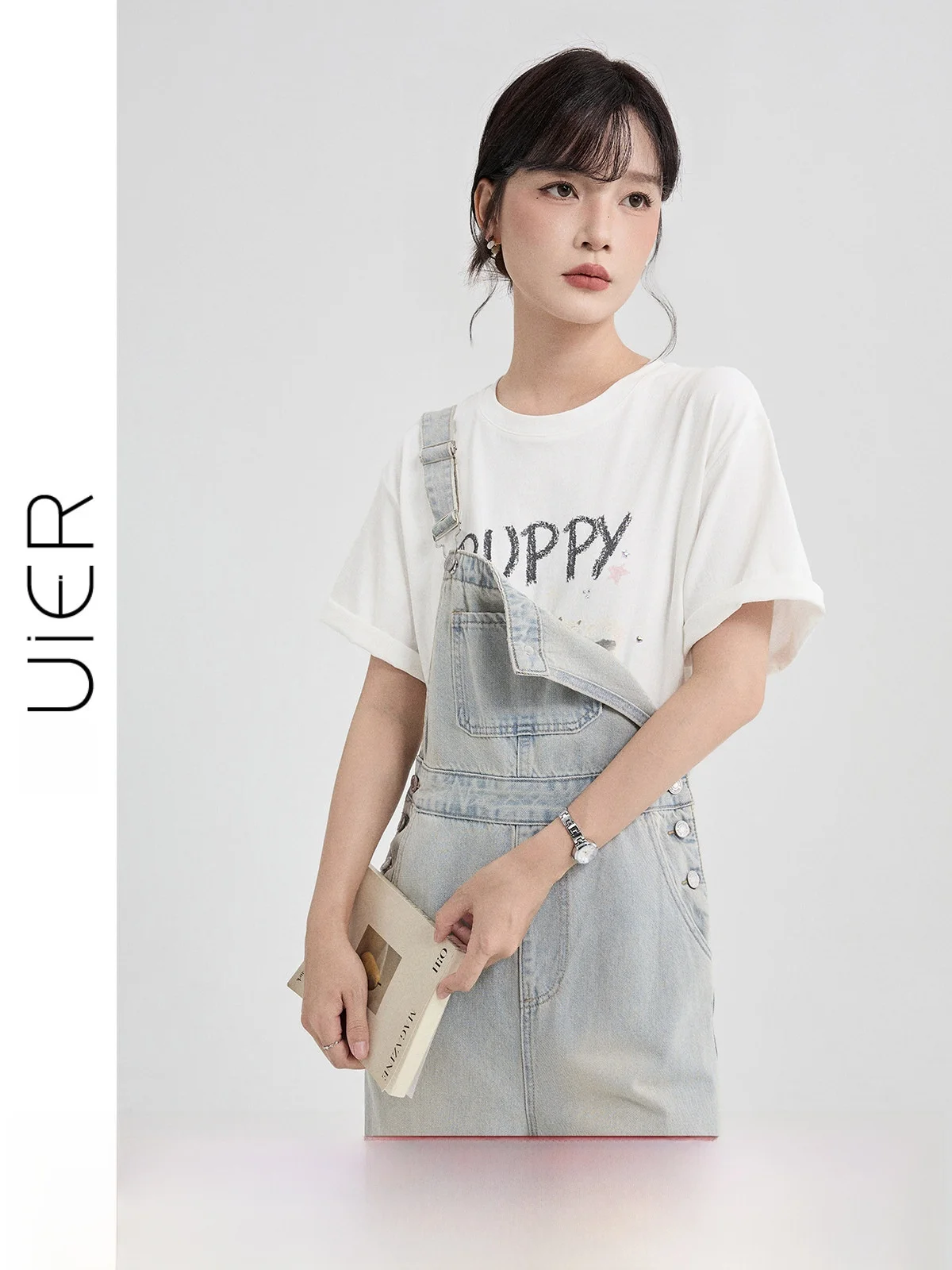 

Guier Retro Denim Overalls Women's Loose Wide Leg Straight Pants High Waist Summer Versatile Ageless Fashion Ladies Jeans