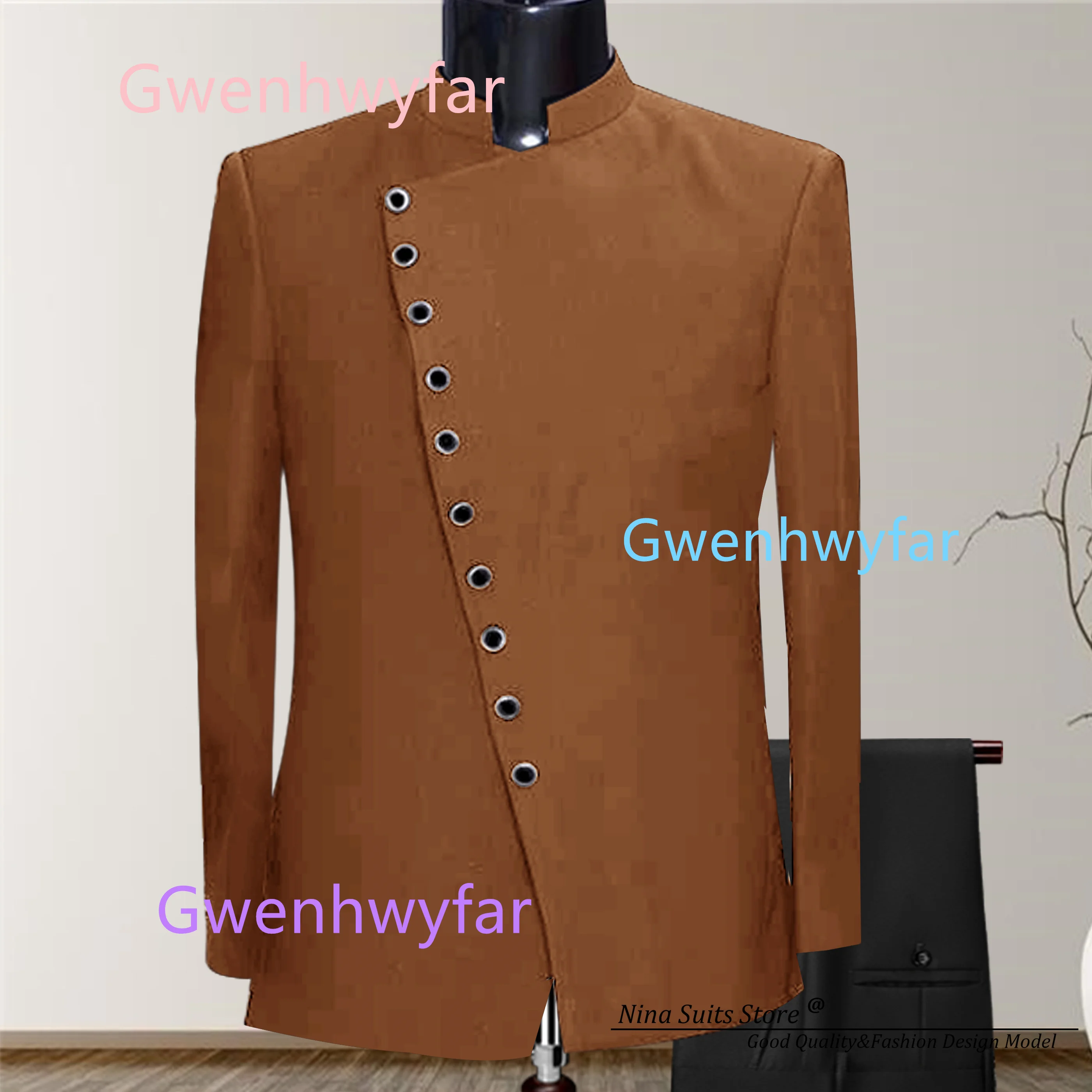 

G&N африканские мужские костюмы для свадьбы, выпускного вечера с воротником-стойкой, комплект из 2 предметов, оранжевый, черный, деловой, облегающий, модный костюм для вечеринки