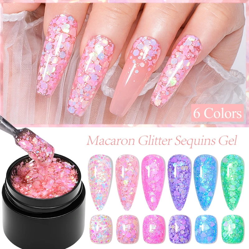 8ml Macaron Glitter Sequins Gel Nail Polish Soak Off UV Nail Gel Varnish Colorful All For Nail Manicure DIY Nail Art Design