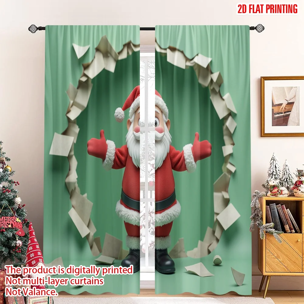 

2pcs 2D flat printing Christmas Party Curtain Santa Christmas Festive Joyful Celebration Fabric Without Electricity Birthday
