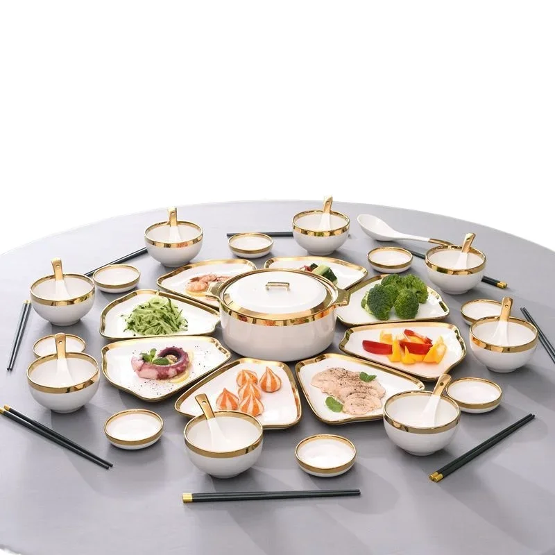 

Dish set, household, fan-shaped round table, plate setting, hot pot, creative platter tableware