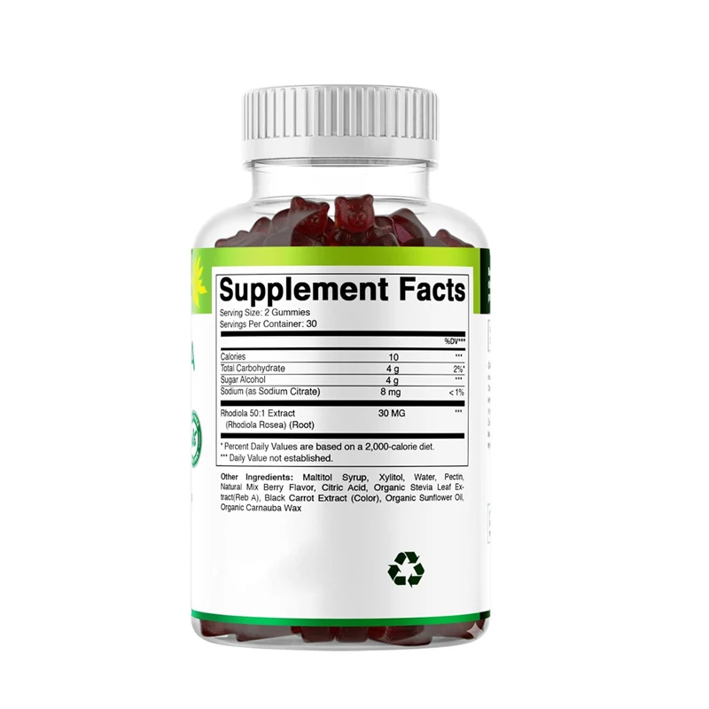 Rhodiola Gummies - Sugar Free Plant Extract, Mixed with Fruit Flavors, Vegetarian, Non GMO, 60 Gummies