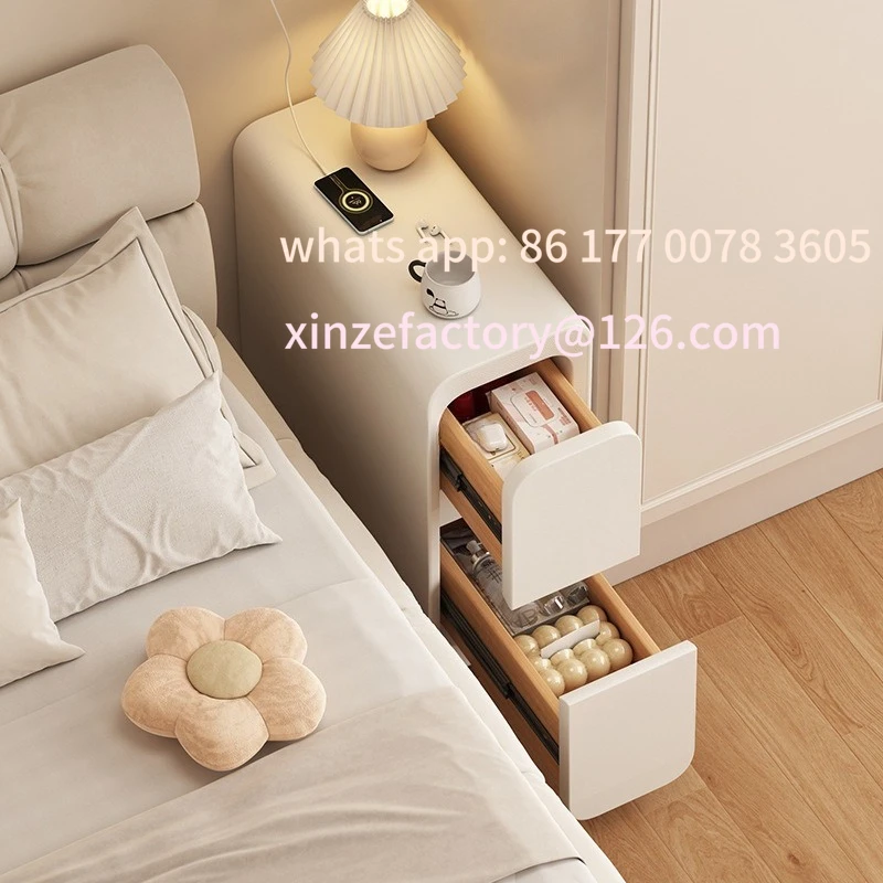 

Customizable cream wind bedside table simple modern leather bedside table small ultra-narrow 20cm pole