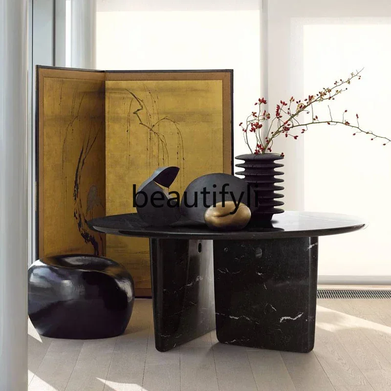 X188 Light luxury natural marble dining table Nordic large household dining table model room negotiation round table
