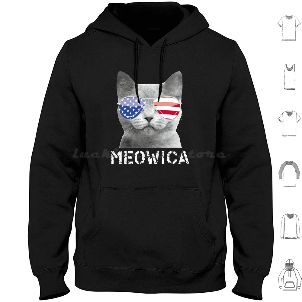 

Meowica 4 июля подарок кошки любовник США толстовки с длинным рукавом забавные кошки Meowica американский кот кошка Meowica 4 июля