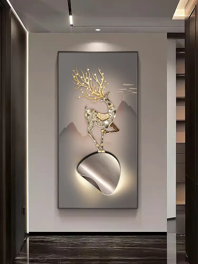 Wufu Linmen light luxury entrance entrance decoration painting, living room corridor aisle hanging painting, meaning good deer b