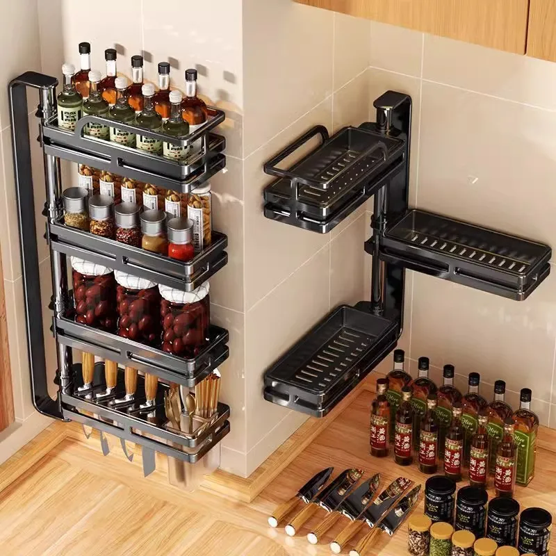 

Wall-Mounted Corner Spice Rack; Multi-Tiered Rotating Organizer; No-Drill Installation Kitchen Organizer Closet Organizer