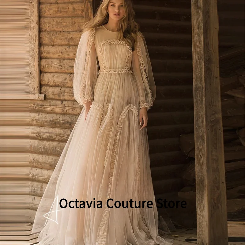 

Бальное платье трапециевидной формы с круглым вырезом, тюлевое вечернее платье с длинными рукавами, женское платье для торжественных случаев, платье для дня рождения по индивидуальному заказу