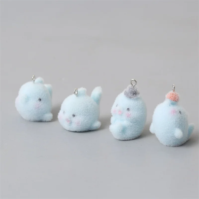 Winter style 30pcs/lot color flocking effect animals cartoon Dolphin shape resin dolls beads diy jewelry garment hair accessory