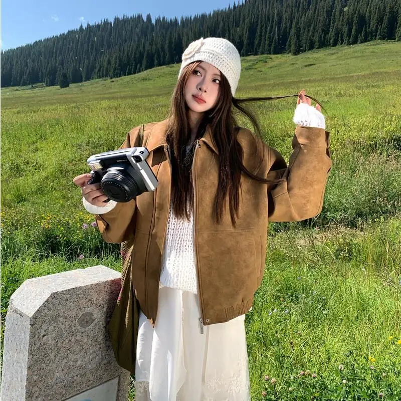 

Куртка Майяра женская коричневая осенне-зимняя ретро локомотив топы свободное пальто для отдыха с лацканами красивая женская одежда оптом