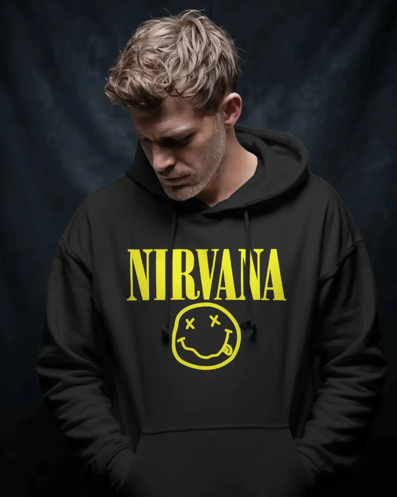 Nirvana Hoodie Smiley Logo Grunge Rock Band Pullover Sweatshirt Unisex Los Casual Street Fashion Trendy High Street Wear