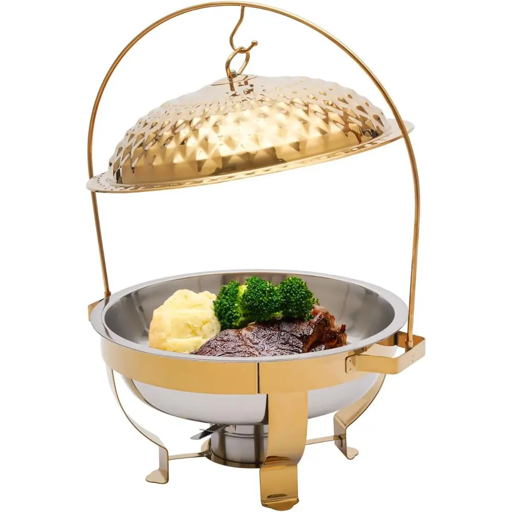 

Набор круглых тарелок из нержавеющей стали на 4,76 кварты, идеально подходит для подачи и подогрева блюд на вечеринках