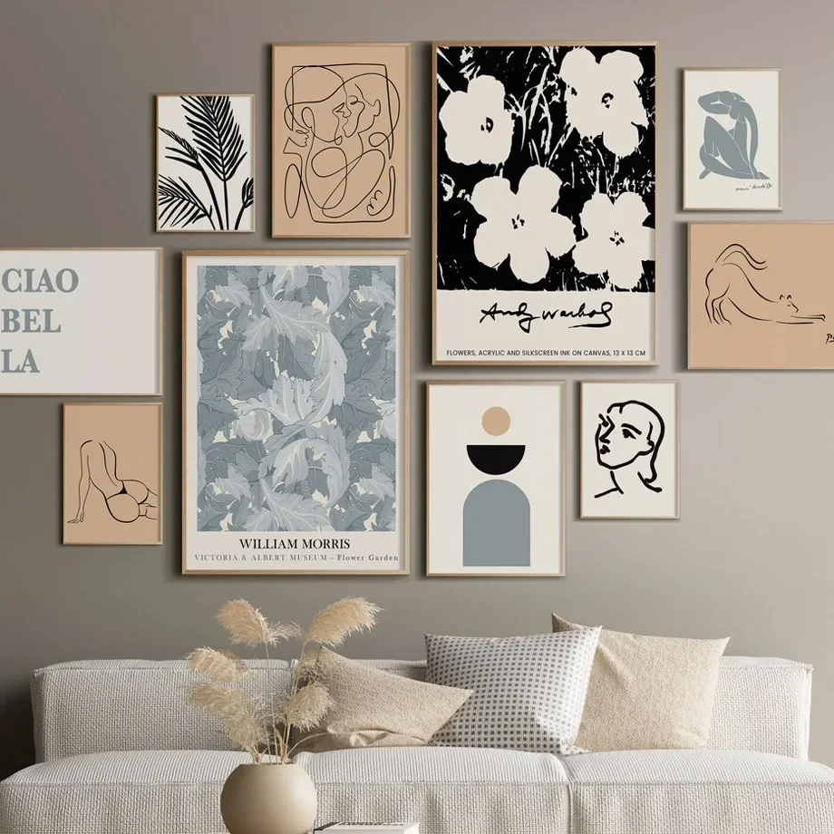 Frameless canvas paintings,Flower leaves Face Body Wall Art Canvas Painting William Morris Matisse Abstract Poster Hotel Bar Pic