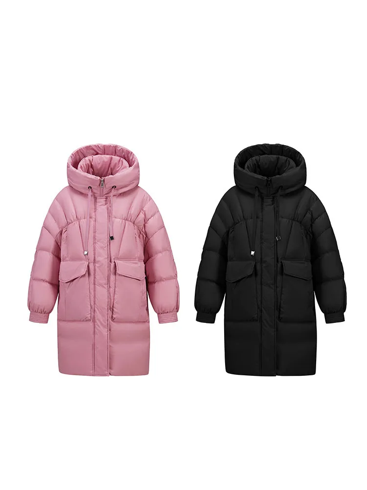 Chaquetas de plumón de longitud media para mujer, abrigo cálido informal holgado con capucha y cordón, moda con bolsillos grandes, Parkas gruesas de