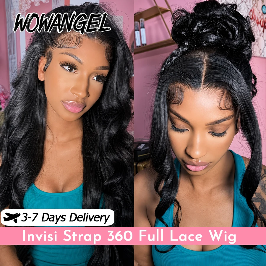 WOWANGEL 360 Full Lace Frontal Body Wave Wig Human Hair Invisi Drawstring Glueless HD Lace Preplucked Natural Hairline For Women