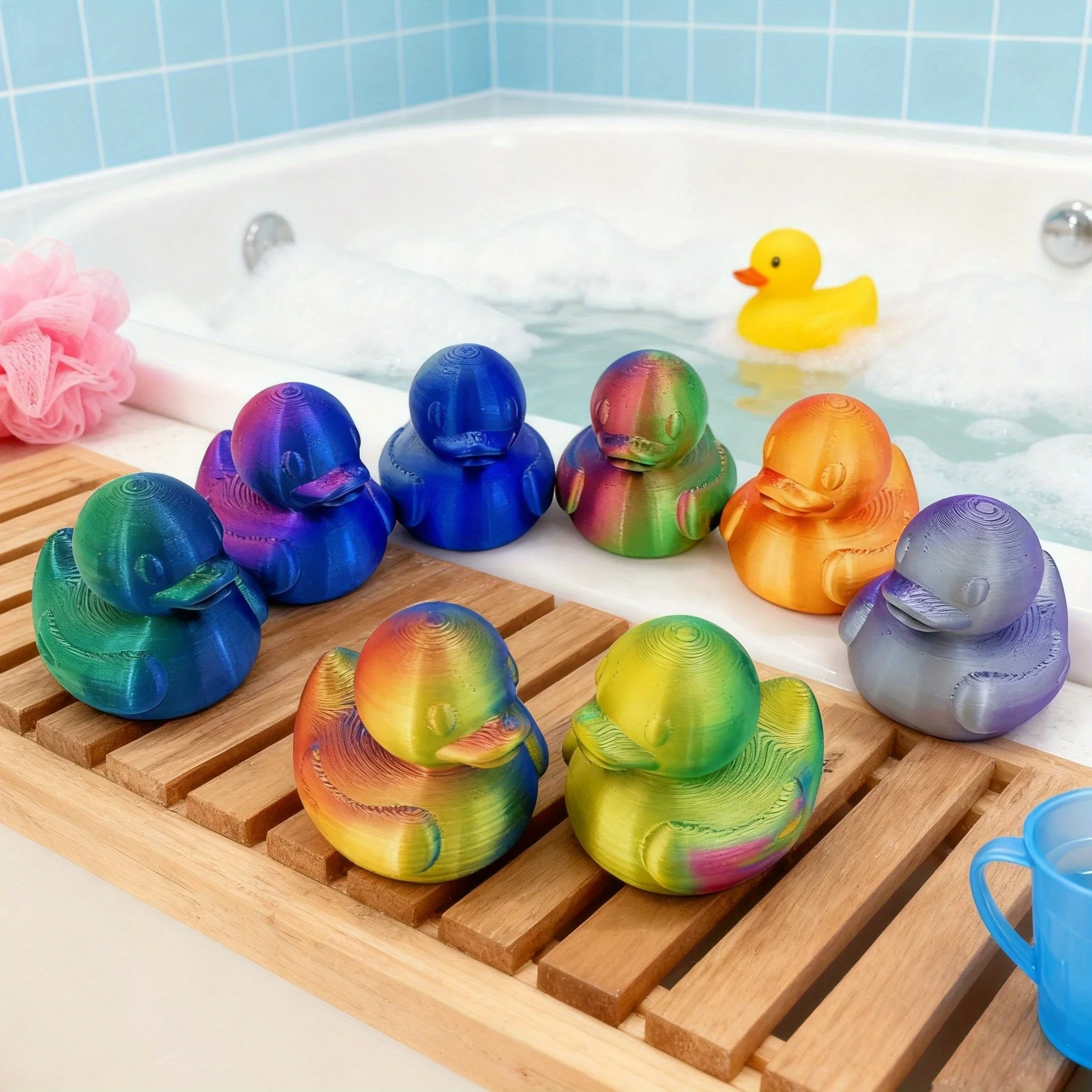 3D printed cute duckling model, perfect Christmas gift, cool color gradient, cute duckling home decoration