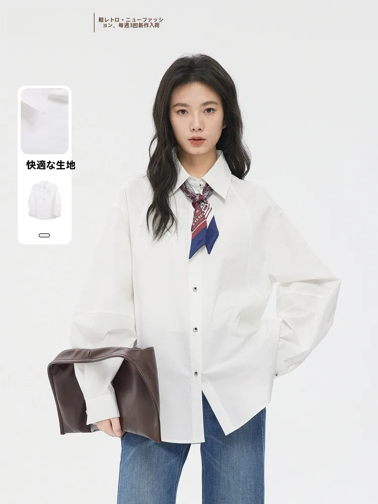 

Повседневная женская хлопковая рубашка с длинным рукавом и воротником, простой дизайн, высокое качество, коллекция Memory's Start Point, весна 2026, новая модель