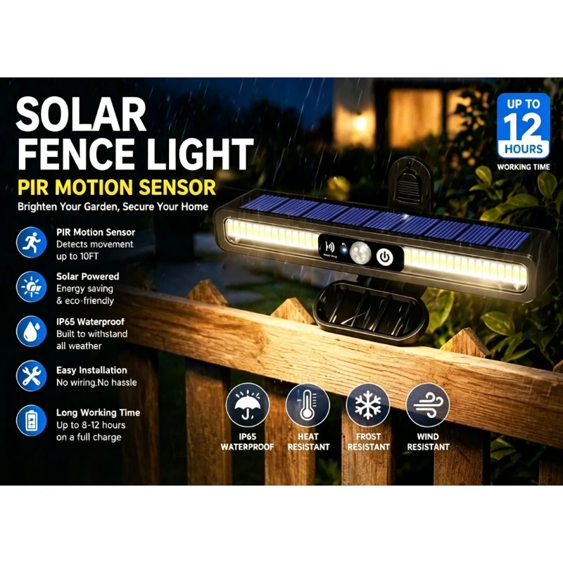 Solar Motion Sensor Clip On Light Outdoor Waterproof 36 LEDs Solar Fence Light Portable Security Solar Power Light