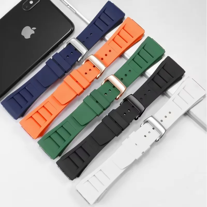 25mm-20mm soft High Quality Rubber Watchband For Richard Mille RM011 Series Bracelet Screw Style Men Watch Strap accessory