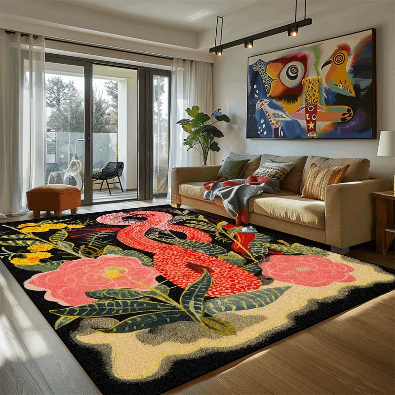 

Abstract Vintage Living Room Carpet Luxury Floral Room Decor Rugs for Bedroom Antiskid Skin-friendly Washroom Floor Mat Washable