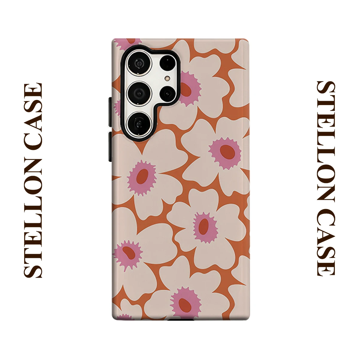 Retro Cream Orange Floral Phone Case For Samsung Galaxy S25 S24 S23 Ultra Plus A35 A55 Glossy HD Hard Cover Film Shell