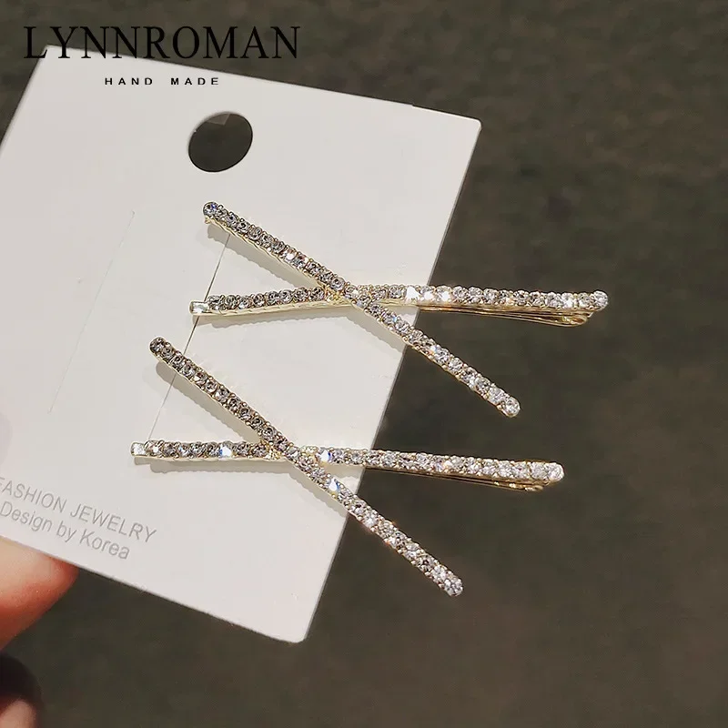 Korean Glitter Shiny Fahsion Bangs Hairpin Simple Cross Hair Side Clip Rhinestone Edge Clip Edge Girls Headwear Female Hairpins