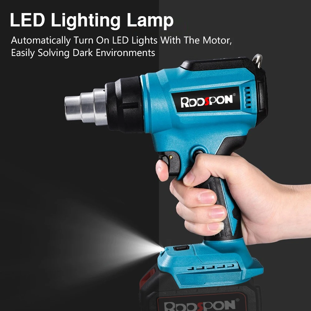 Беспроводная тепловая пушка Портативный ручной электрический вентилятор горячего воздуха с 3 насадками Светодиодный дисплей для 18 В Makita Style Industrial Home Hair