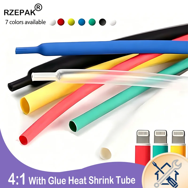 4mm-72mm 4:1 Heat Shrink Tube with Glue Tubing Dual Wall Heatshrink Shrinkable Shrink Wrap Wire Cable Sleeve kit 1/5M