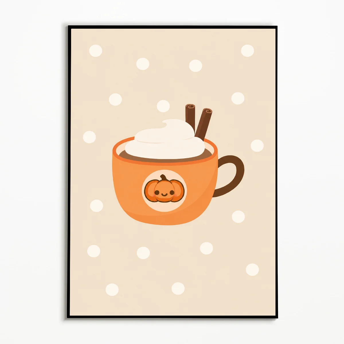 2D Flat, 1pc Frameless Modern Pumpkin Spice Latte Poster - Smiling Pumpkin Wall Art Suitable for Fall, Thanksgiving & Hallowe