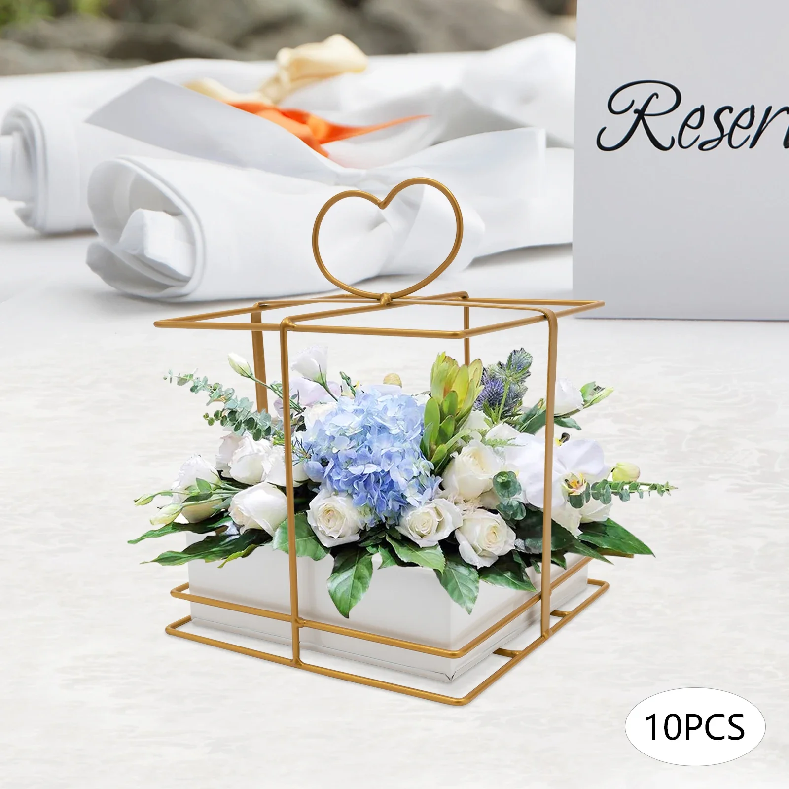 

10Pcs Gold Square Vases for Wedding Centerpieces, Elegant Geometric Table Wedding Reception Decor, 26cm Height Modern Holders