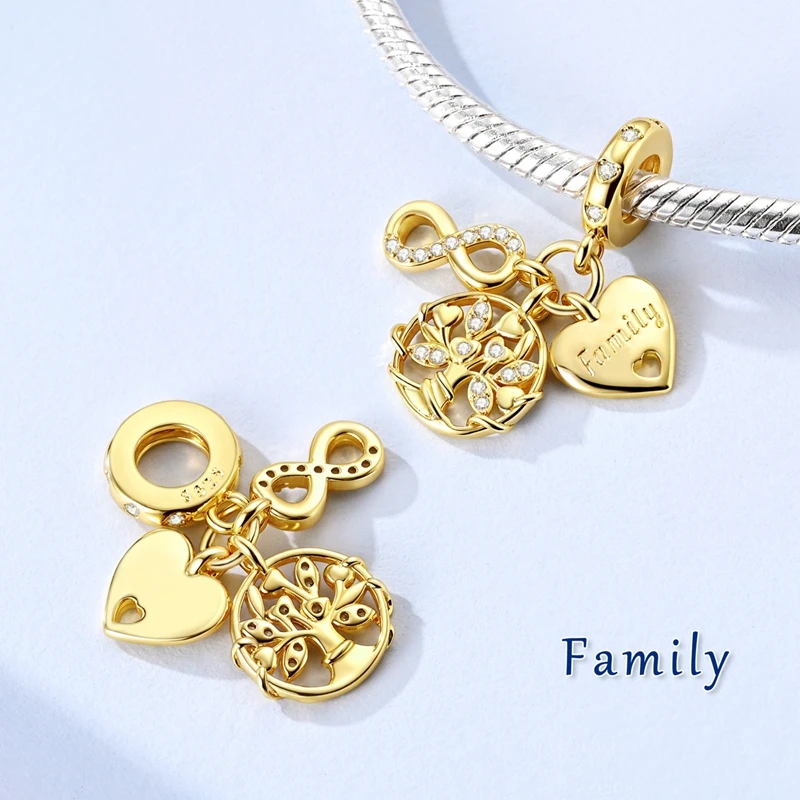 New In 925 Sterling Silver Golden Life Tree Charms Beads Pendant Jewelry Fit Original 925 Bracelet For Women DIY Gift image 5