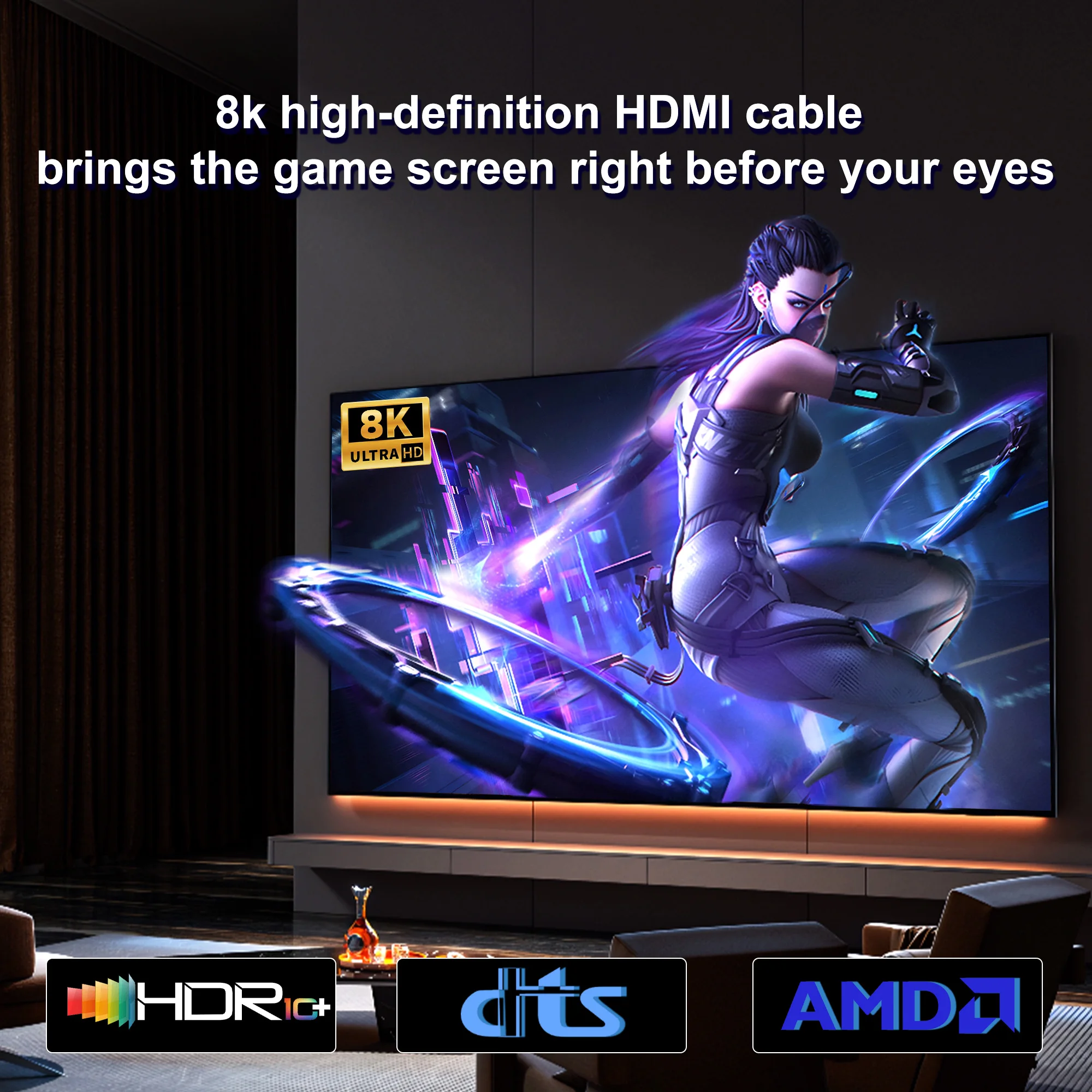 كابل تمديد HDMI 2.1 8K@60 هرتز ثنائي الاتجاه 48 جيجابت في الثانية يدعم 4K@120 هرتز HDR ديناميكي متوافق مع تلفزيون Roku/PS5/HDTV/Blu-ray