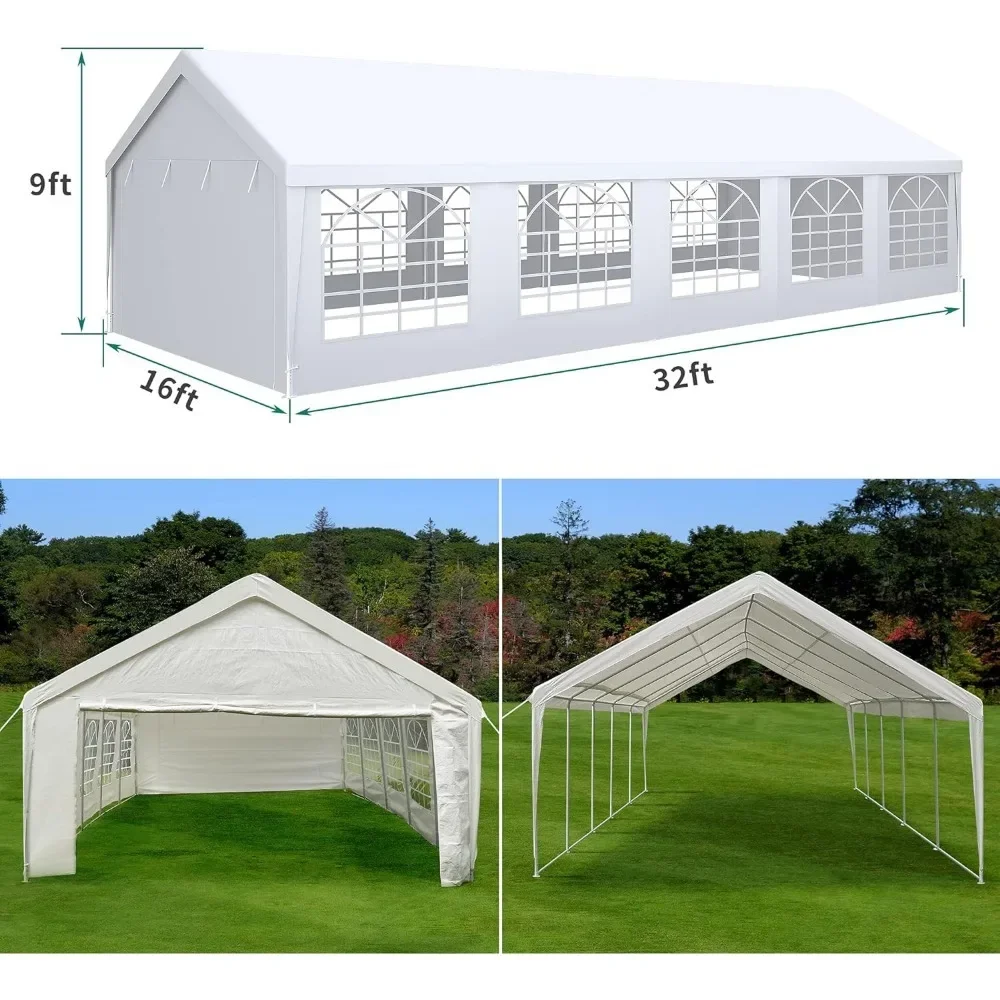 Party Tent Duty Wedding Tent Event Shelters 16x32FT Outdoor Canopy Galvanized Steel Carport with Removable Sidewall Windows