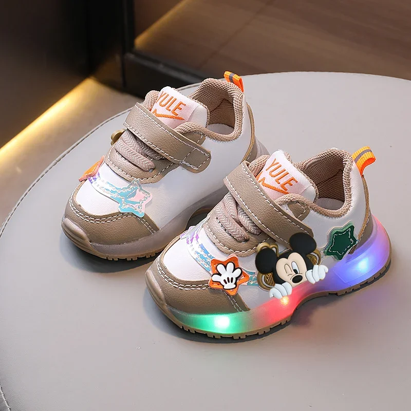 

Mickey Mouse Spring Autumn New Girl Boys Sneakers disney Lighting Casual Shoes Non-slip Soft Running Shoes Baby first walkers