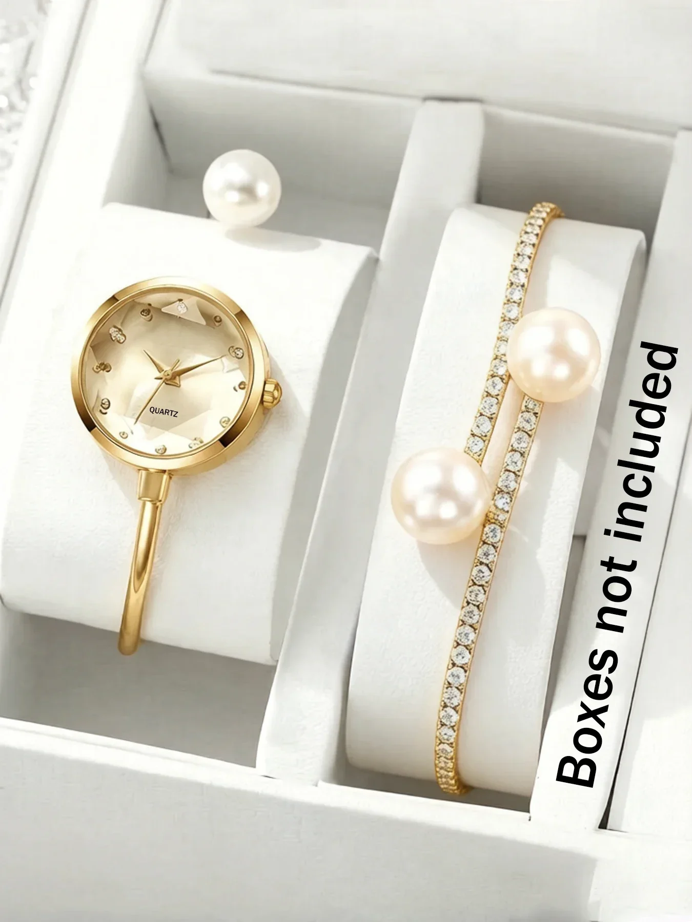 2-piece exquisite watch set, women's pearl bracelet watch, simple, personalized, versatile, lazy open mouth bracelet watch set