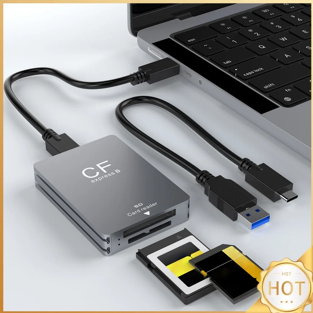 2 in 1 CFexpress Type B SD Card Reader CFexpress Reader with USB C To USB C/A Cable Support for Android/Windows/ OS for SLR