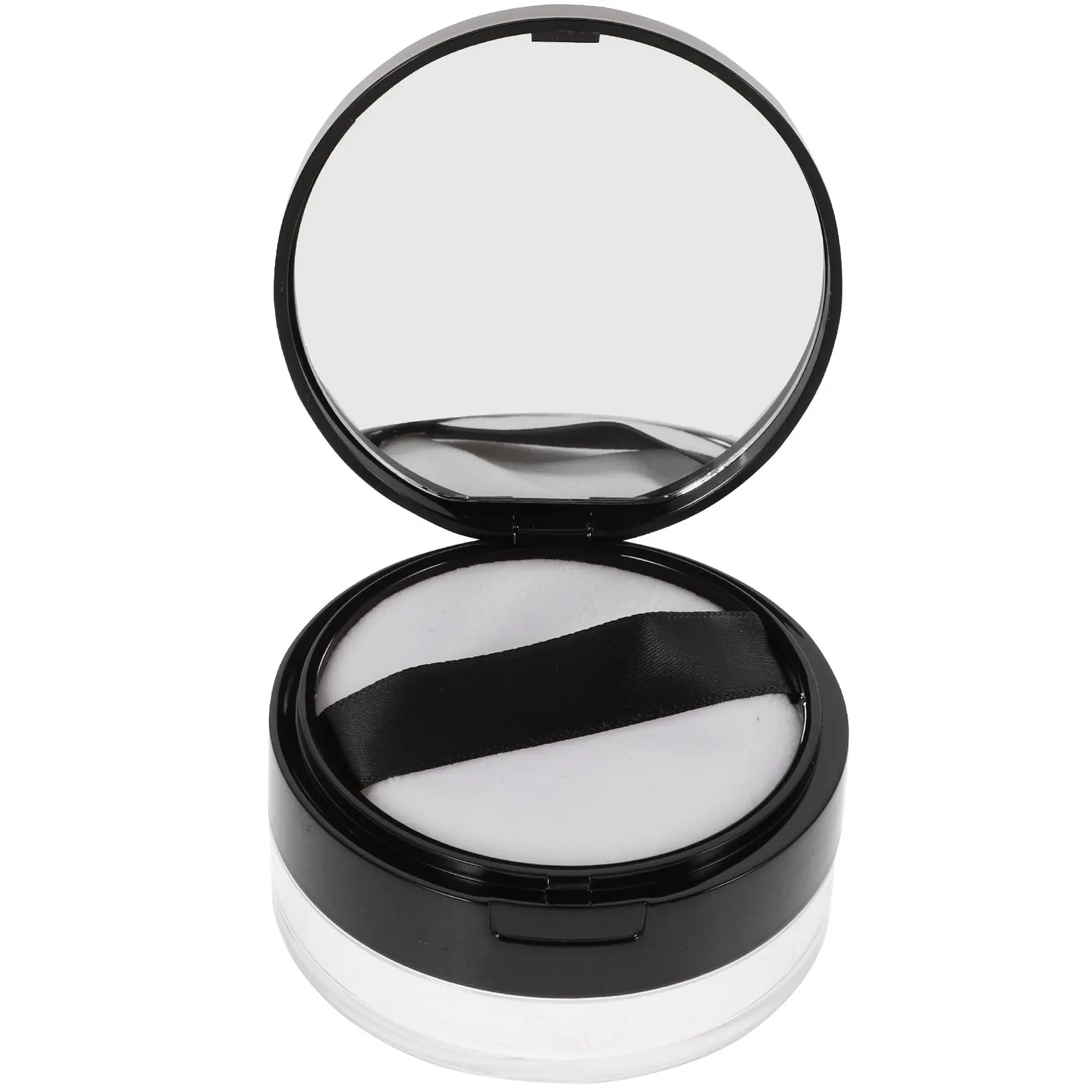 Double Layer Leak Proof Mirror Powder Container Portable Empty Makeup Case for Loose Powder Daily Travel Outdoor Use Black