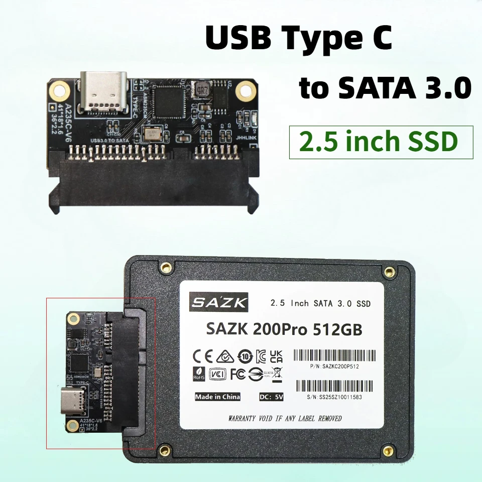 USB Type C To SATA 3.0 2.5 Inch Hard Drives Adapter Card 5Gbps ASM235CM Chip SSD HDD SATA-22P Plugs Mechanical Solid-state Drive