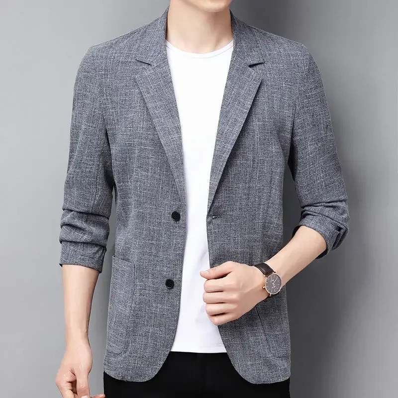 

M-4XL Men's Cotton and Linen Suit Jacket Spring and Summer Loose Casual Gray Suit Jacket Men Long-Sleeved Business Black Jacket