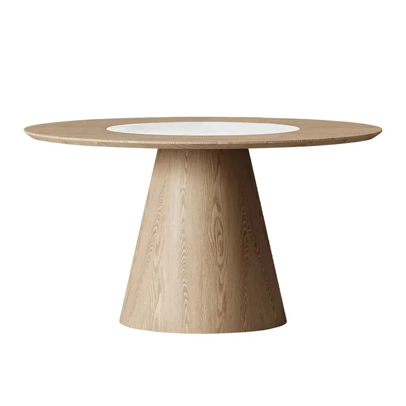 Retro solid wood round rock slab dining table small apartment living room modern simple American inlaid turntable dining table a