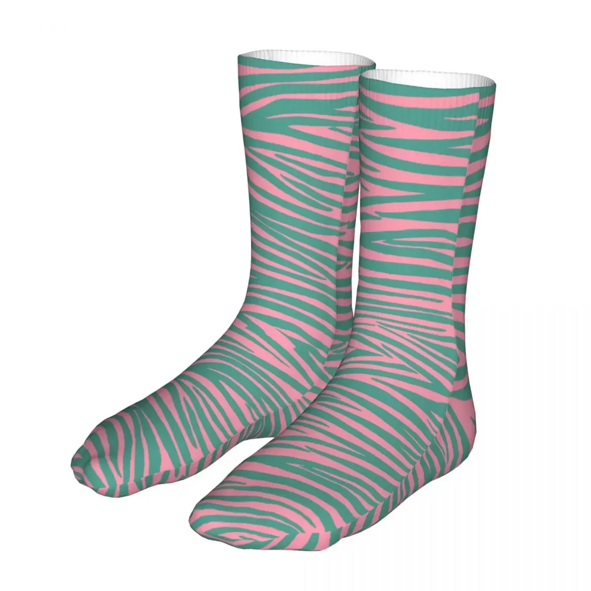 Happy Pink And Green Zebra Stripes Woman Socks 2022 Men Sport Sock