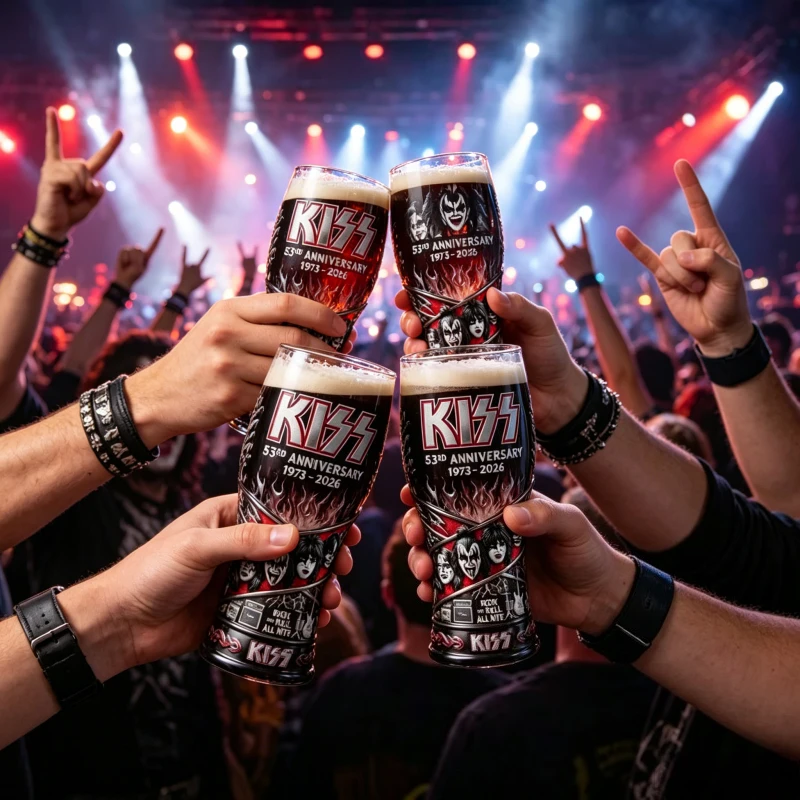 KISS Band 53rd Anniversary 1973-2026 Beer Glass Rock and Roll All Nite Heavy Metal Band Printed Drinking Glassware