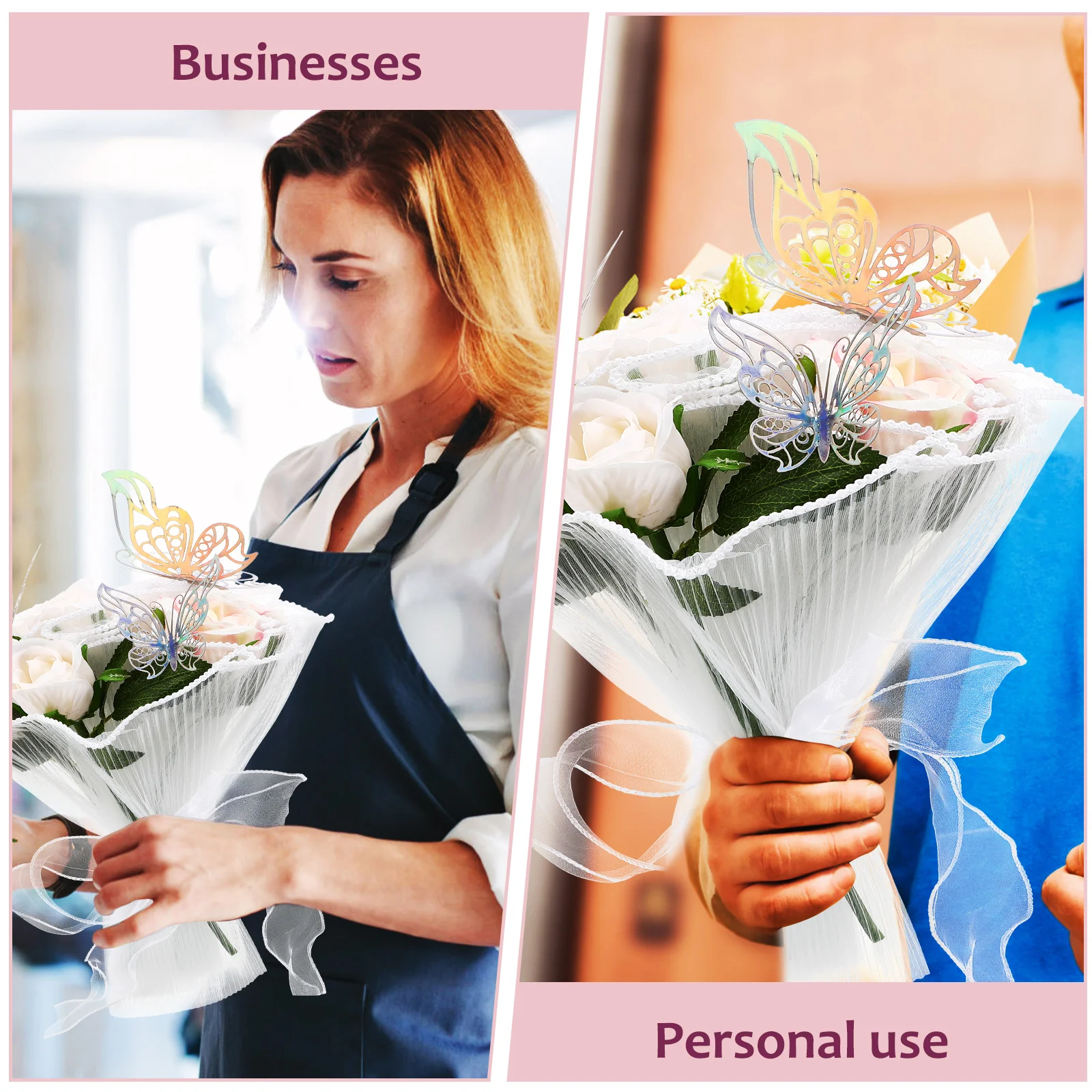 Blumenverpackungsset 4 m * 28 cm Perlengeflecht 9 m * 4 cm Band 12 cm + 10 cm + 8 cm Schmetterlinge Verpackungszubehör für Blumensträuße Blumenpapier