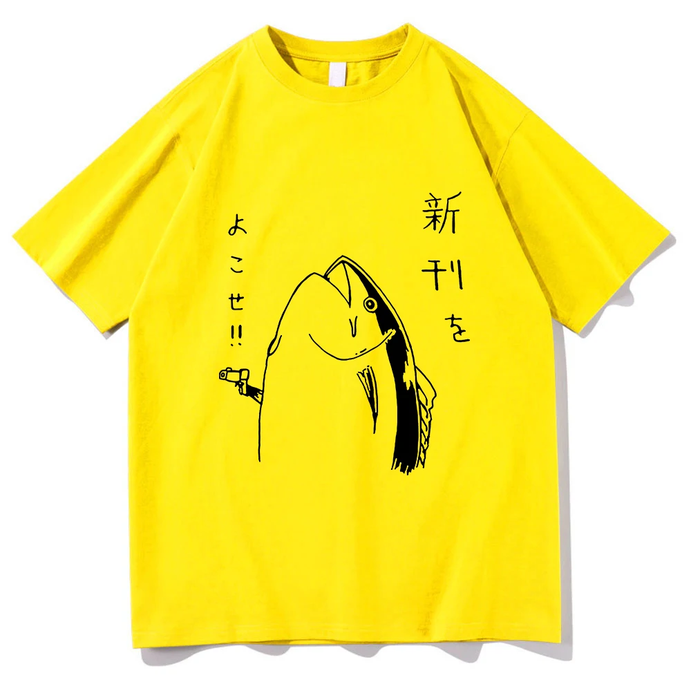 Harajuku نمط جميل الخريف جميع الأغراض أعلى متعة اليابانية الأسماك والبندقية تصميم تي شيرت الأزواج للجنسين القطن تصميم تي شيرت #3