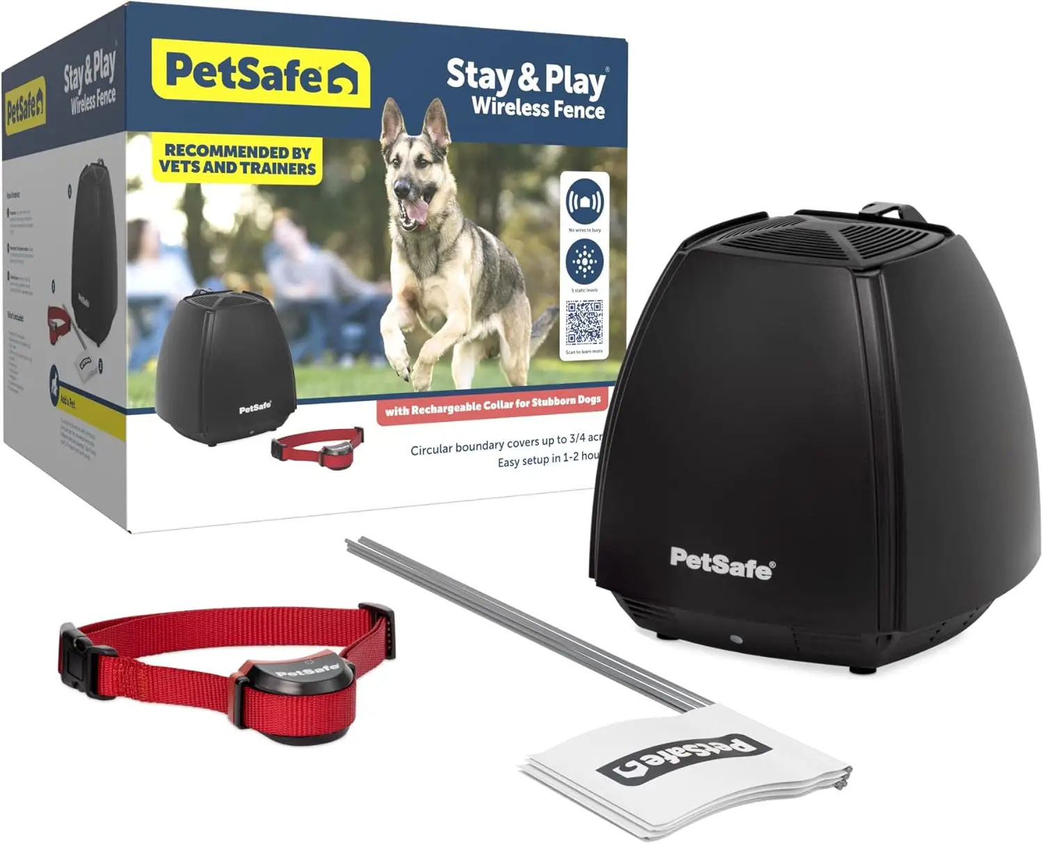 

Play Wireless Pet Fence for Stubborn Dogs - No Wire Circular Boundary, Secure 3/4-Acre Yard