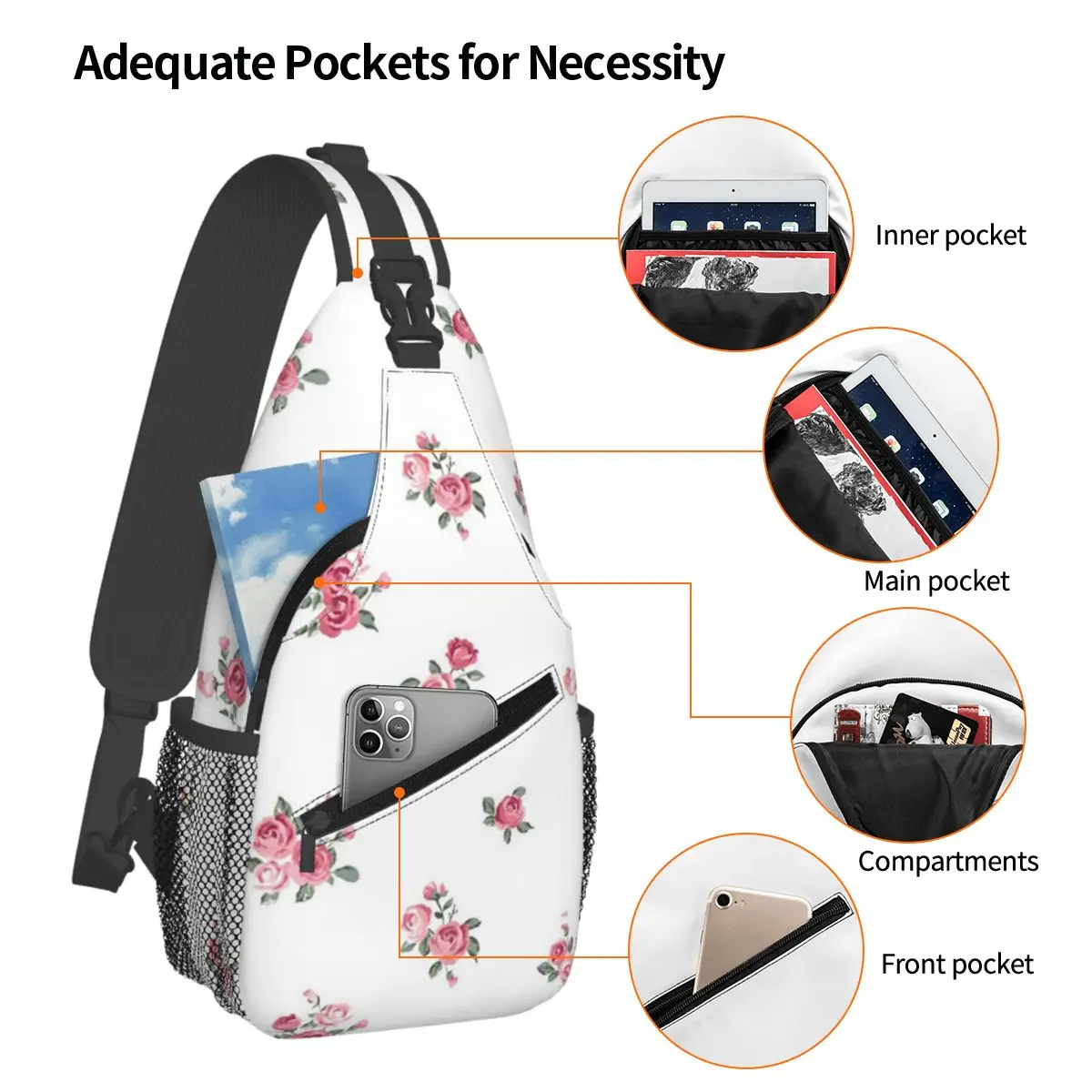 Coquette Floral Pink Pattern Chest Bag Men Sling Crossbody Backpack Chest Bag Travel Hiking Daypack Shoulder Bag